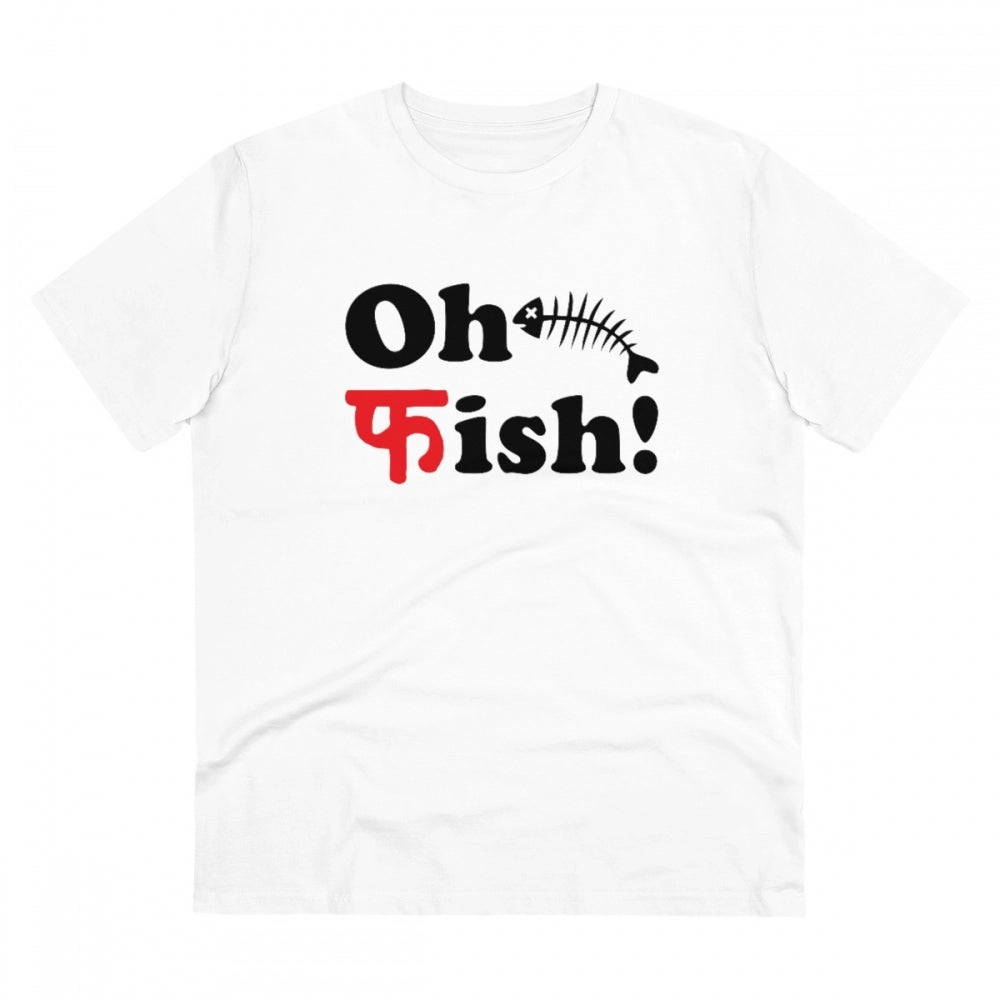 Generic Men's PC Cotton Oh Fish Printed T Shirt (Color: White, Thread Count: 180GSM) Main image