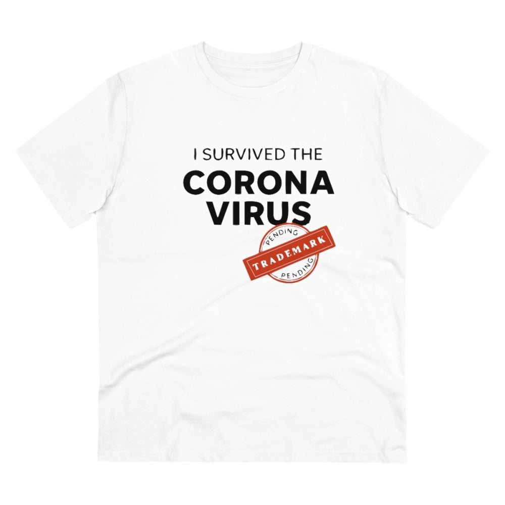 Generic Men's PC Cotton I Survived Corona Virus Printed T Shirt (Color: White, Thread Count: 180GSM) Main image