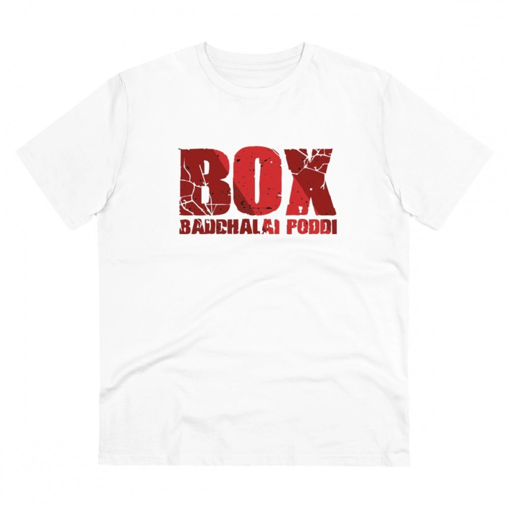 Generic Men's PC Cotton Telugu Desing Printed T Shirt (Color: White, Thread Count: 180GSM) Main image