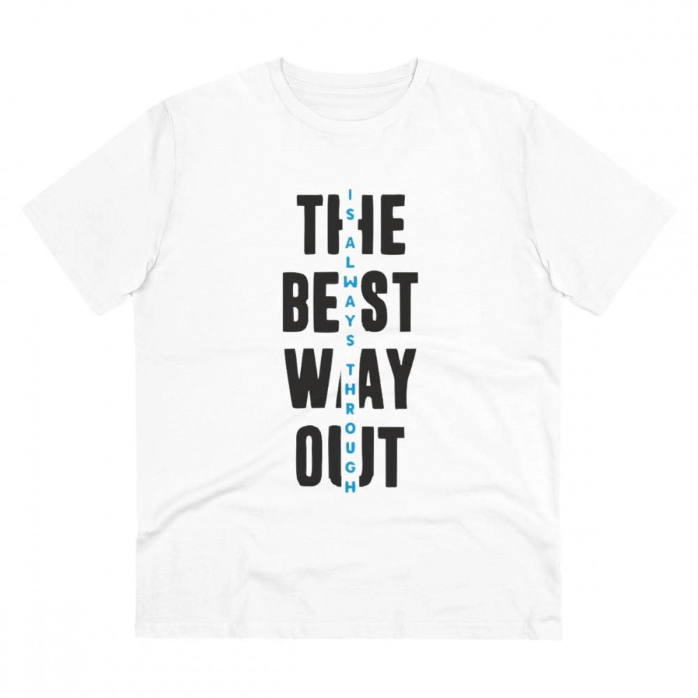 Generic Men's PC Cotton The Best Way Out Printed T Shirt (Color: White, Thread Count: 180GSM) Main image