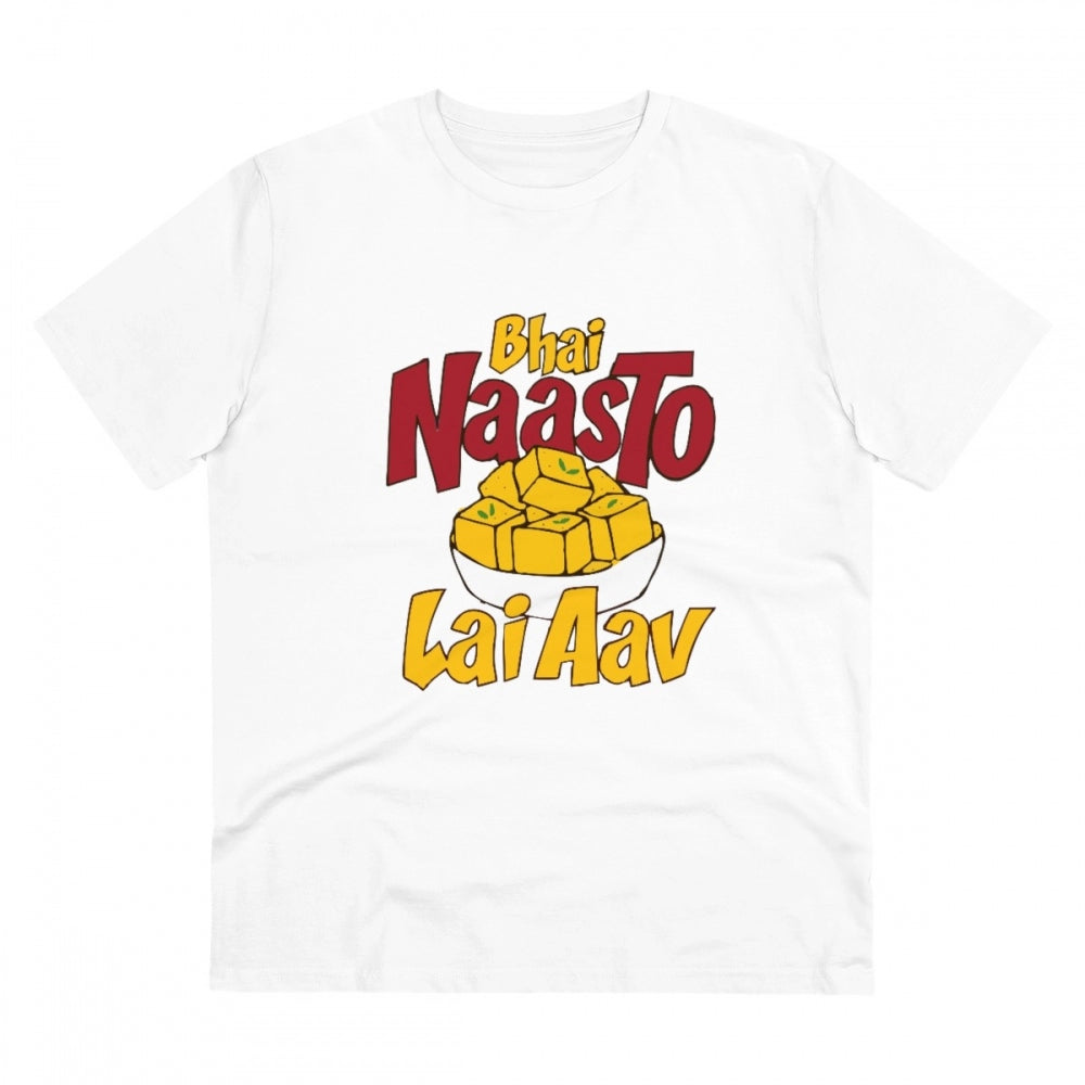 Generic Men's PC Cotton Bhai Nasto Lai Aav Printed T Shirt (Color: White, Thread Count: 180GSM) Main image
