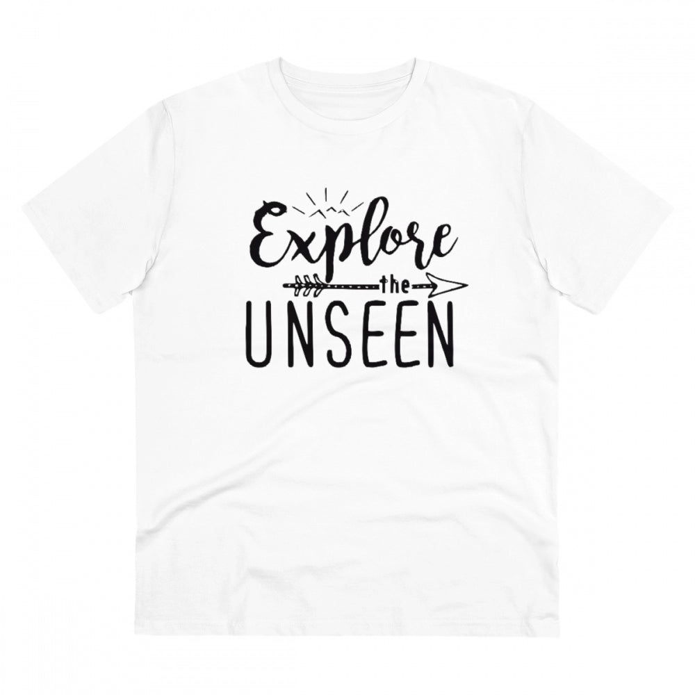 Generic Men's PC Cotton Explore The Unseen Printed T Shirt (Color: White, Thread Count: 180GSM) Main image