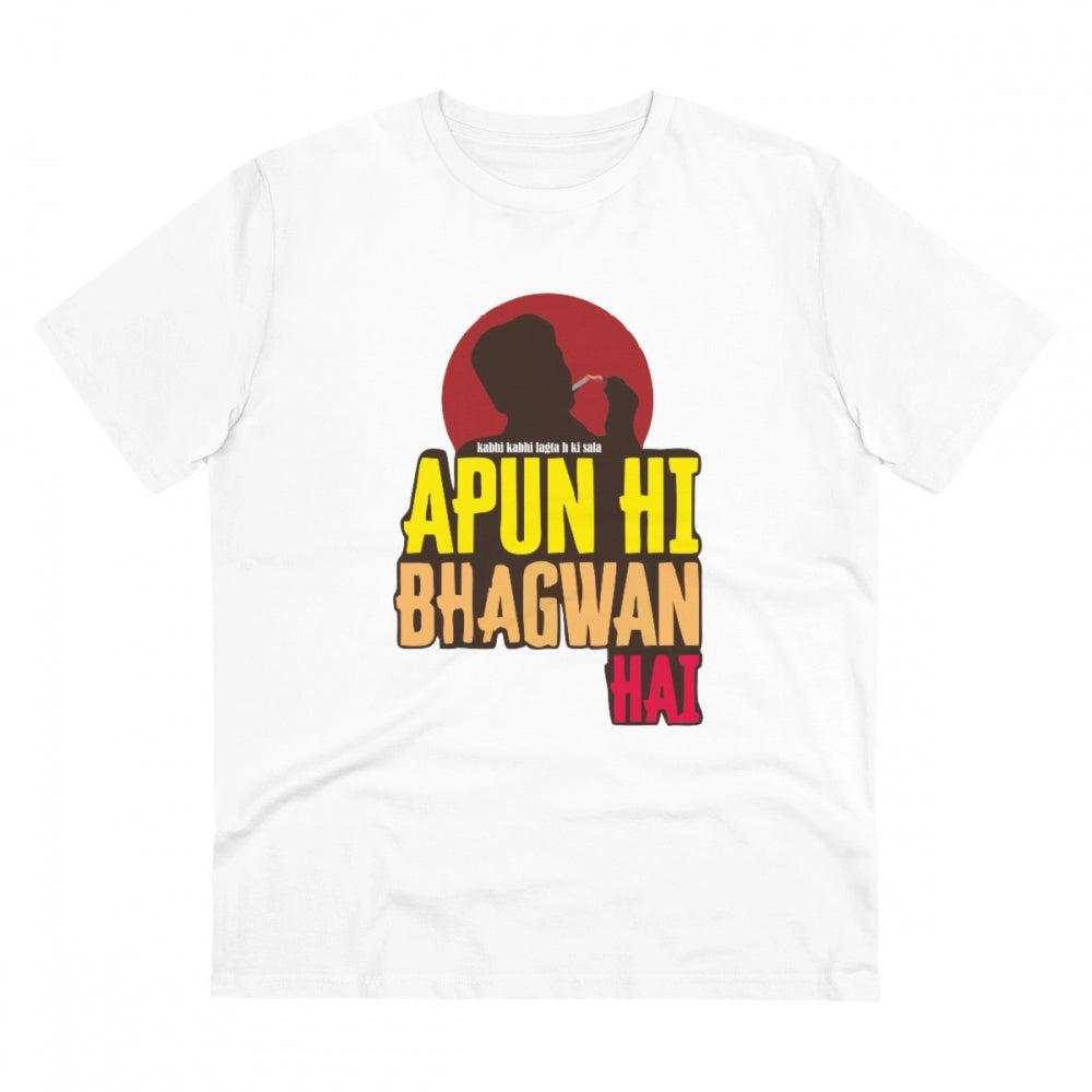 Generic Men's PC Cotton Apun Hi Bhagvan Hai Printed T Shirt (Color: White, Thread Count: 180GSM) Main image