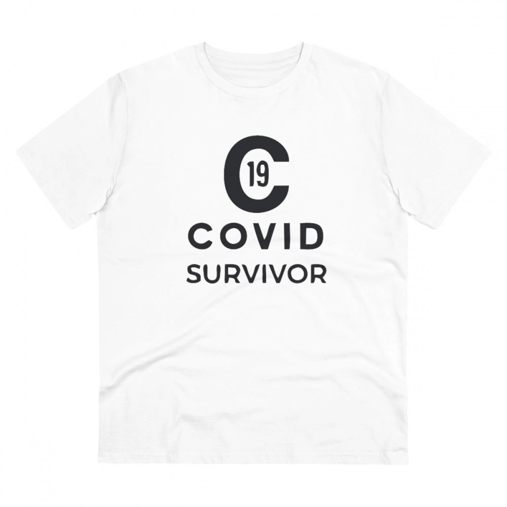 Generic Men's PC Cotton Covid 19 Survivor Printed T Shirt (Color: White, Thread Count: 180GSM) Main image