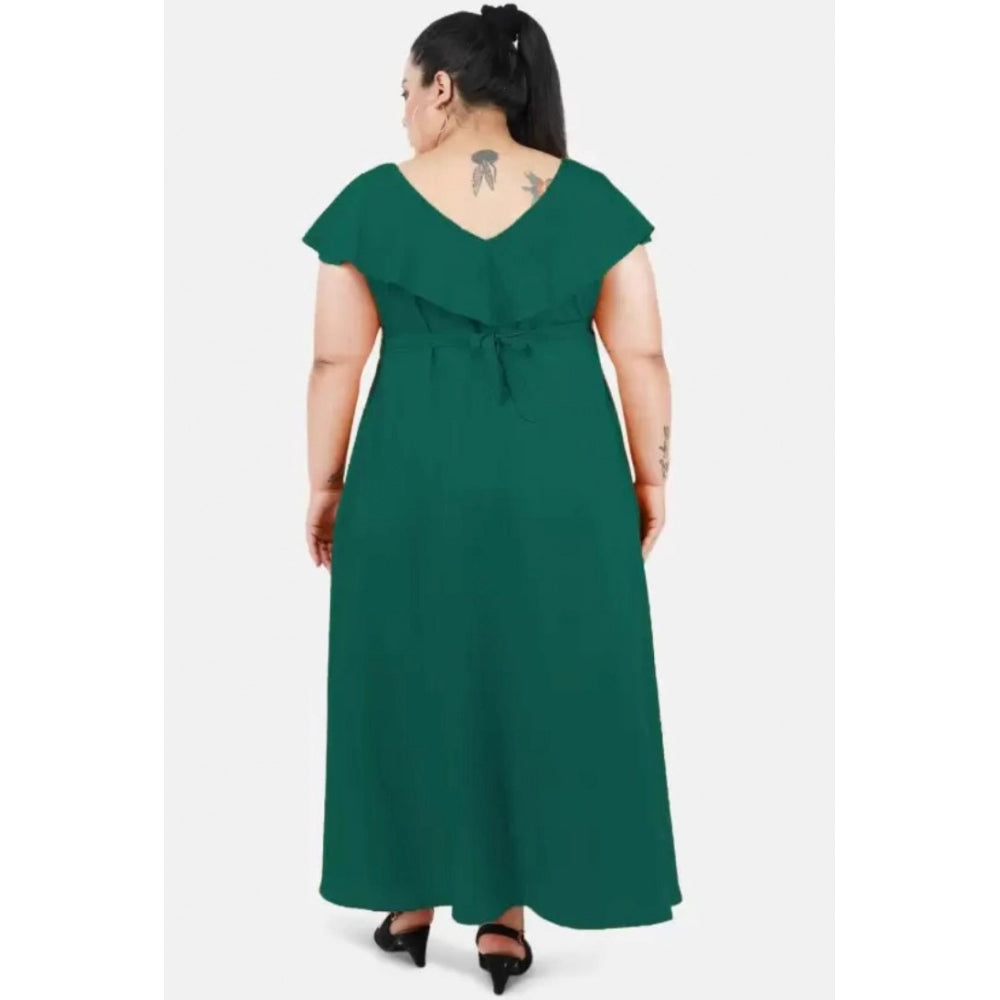 Generic Women's Fit And Flare Green Dress (Color:Green, Material:Polyester) Secondary image