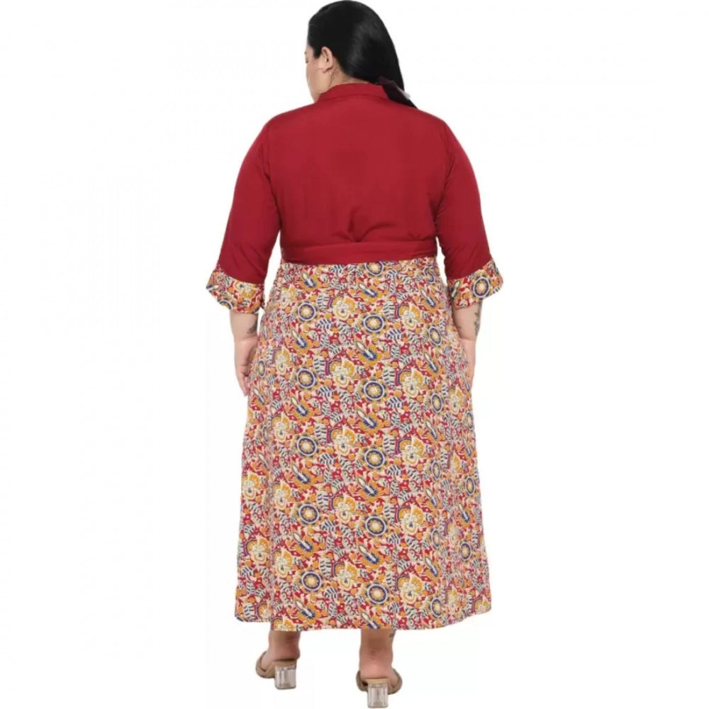 Generic Women's Fit And Flare Maroon Dress (Color:Maroon, Material:Polyester) Secondary image