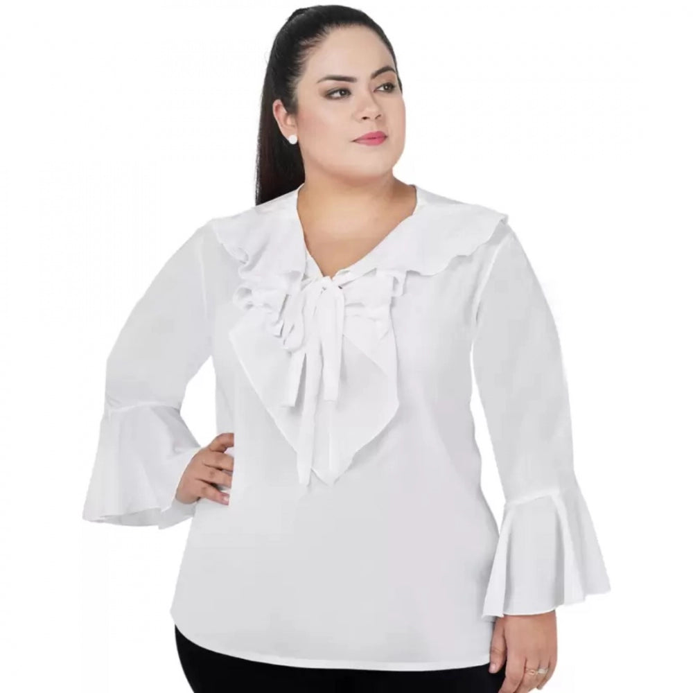 Generic Women's Casual Bell Sleeve Solid White Top (Color:White, Material:Georgette) Main image