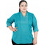 Generic Women's Casual Three Fourth Sleeve Embroidered Light Green Top (Color:Light Blue, Material:Cotton Linen Blend)