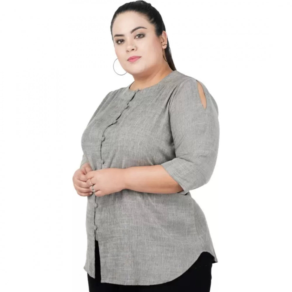 Generic Women's Casual Solid Grey Top (Color:Grey, Material:Cotton Linen Blend) Secondary image