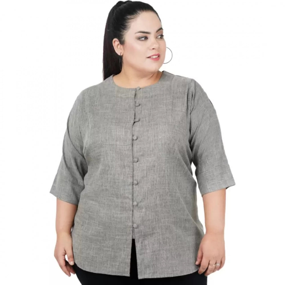 Generic Women's Casual Solid Grey Top (Color:Grey, Material:Cotton Linen Blend) Main image