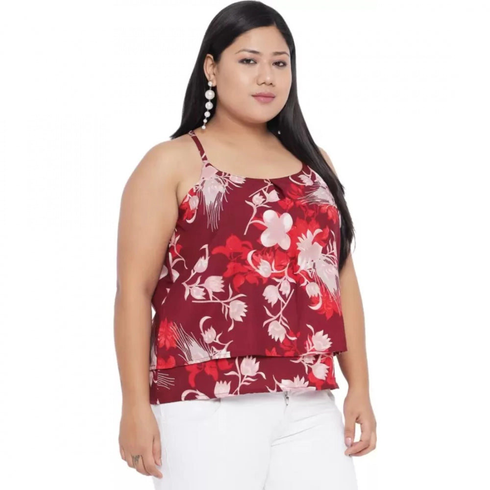 Generic Women's Casual Floral Print Red Top (Color:Red, Material:Polyester) Secondary image
