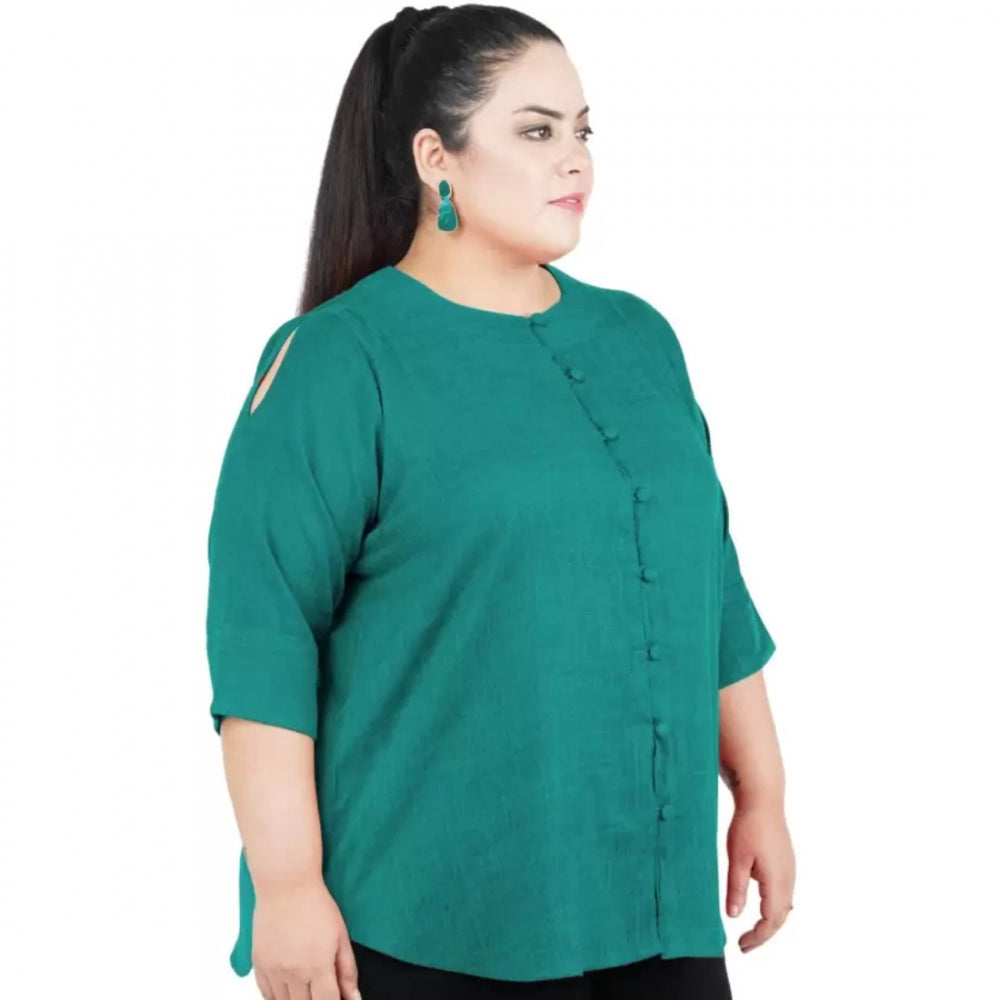 Generic Women's Casual Solid Green Top (Color:Green, Material:Cotton Linen Blend) Secondary image