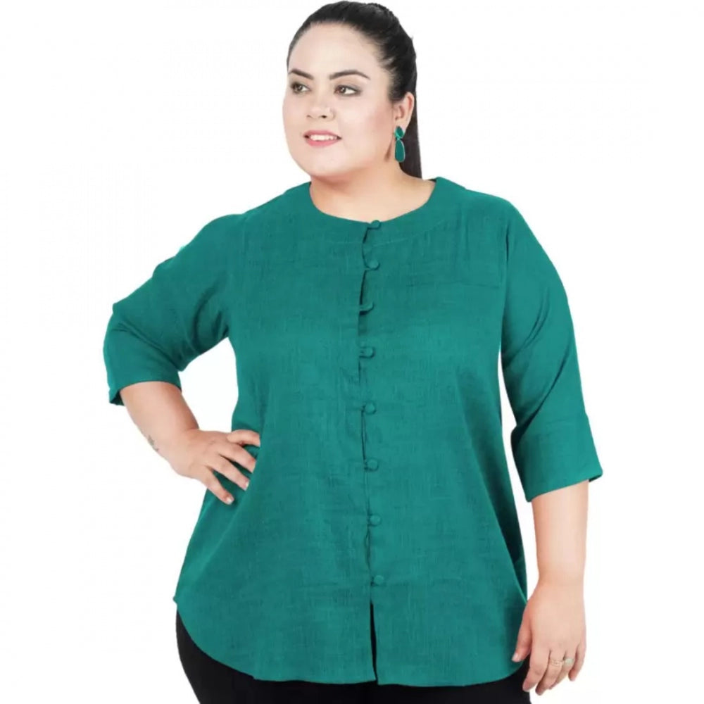Generic Women's Casual Solid Green Top (Color:Green, Material:Cotton Linen Blend) Main image
