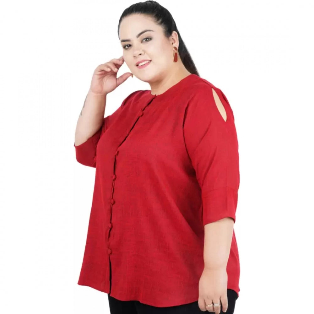 Generic Women's Casual Solid Maroon Top (Color:Maroon, Material:Cotton Linen Blend) Secondary image