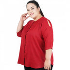 Generic Women's Casual Solid Maroon Top (Color:Maroon, Material:Cotton Linen Blend)
