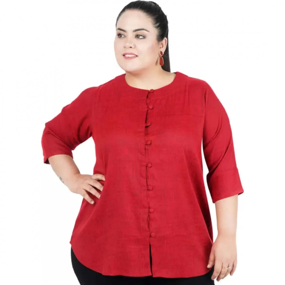 Generic Women's Casual Solid Maroon Top (Color:Maroon, Material:Cotton Linen Blend) Main image