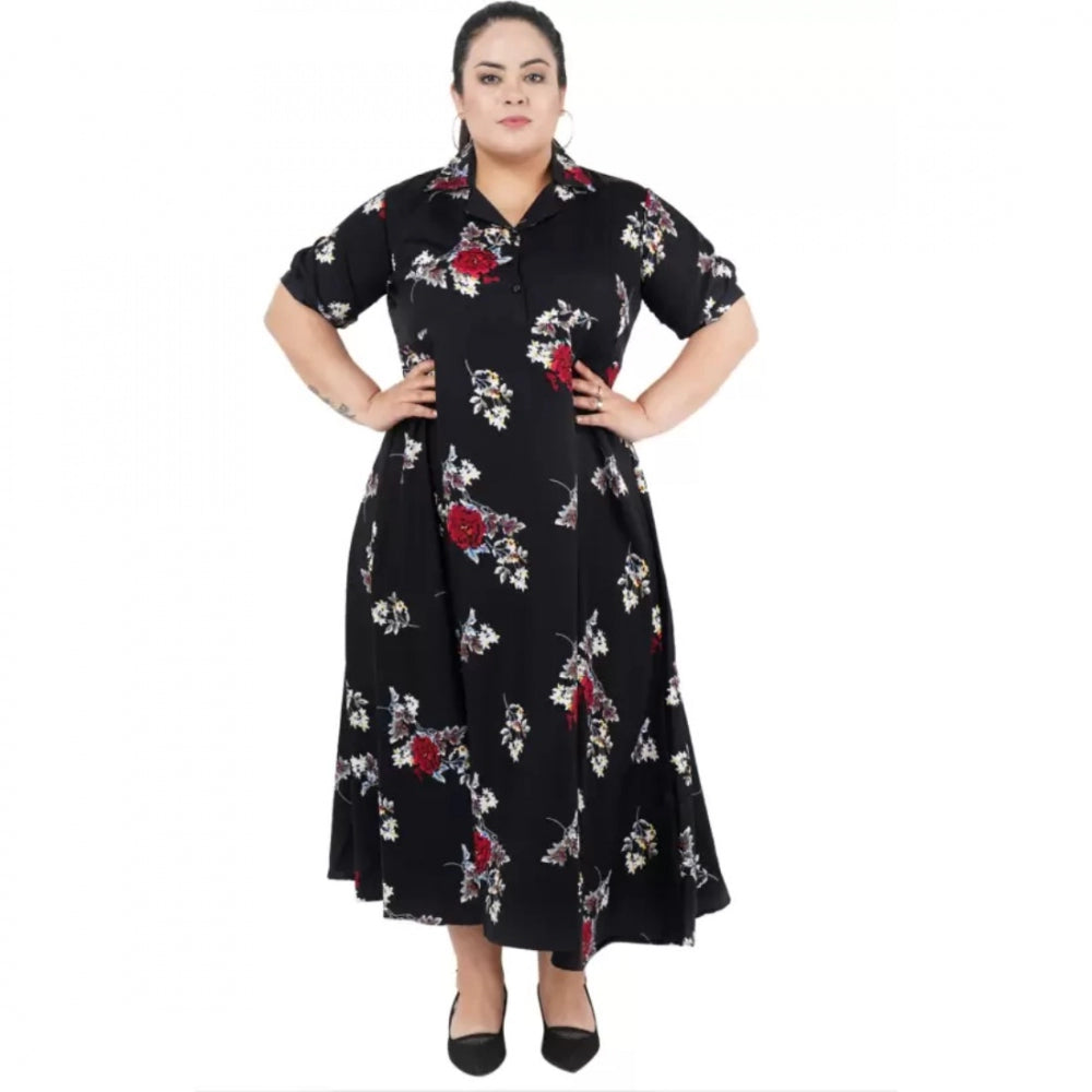 Generic Women's Fit And Flare Black Dress (Color:Black, Material:Polyester) Main image