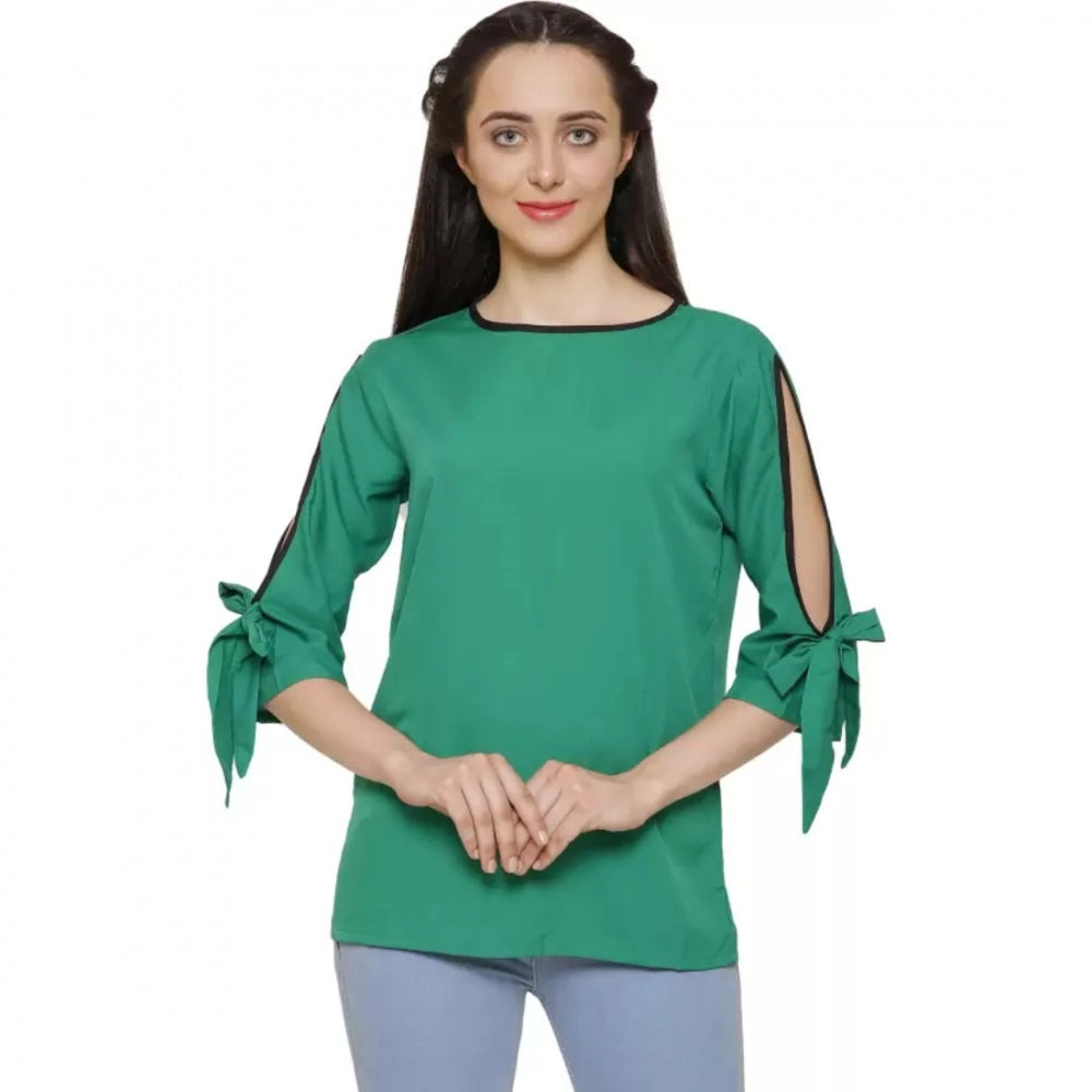 Generic Women's Casual Slit Sleeve Solid Green Top (Color:Green, Material:Poly Crepe) Main image