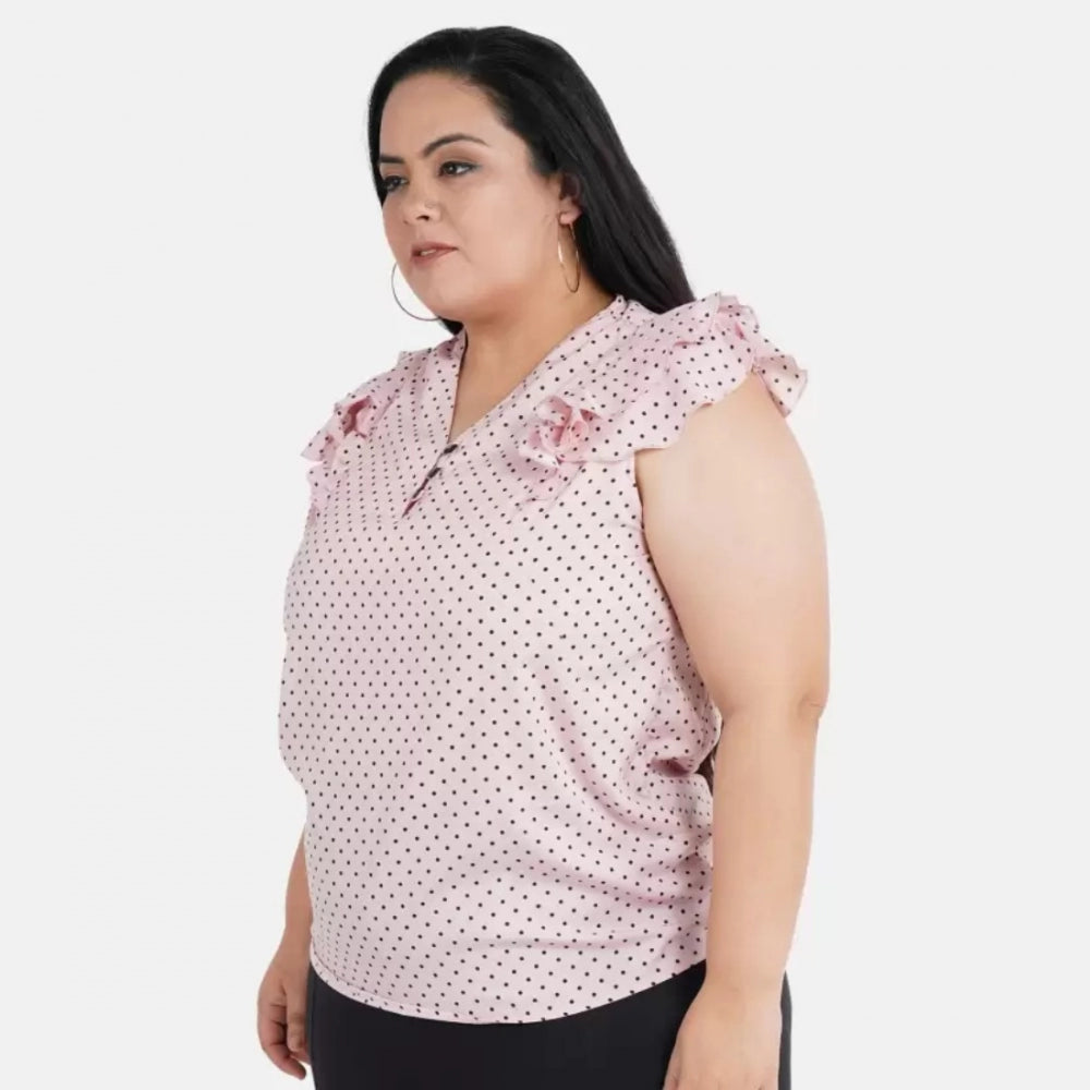 Generic Women's Casual Flared Sleeve Printed Pink Top (Color:Pink, Material:Crepe) Secondary image