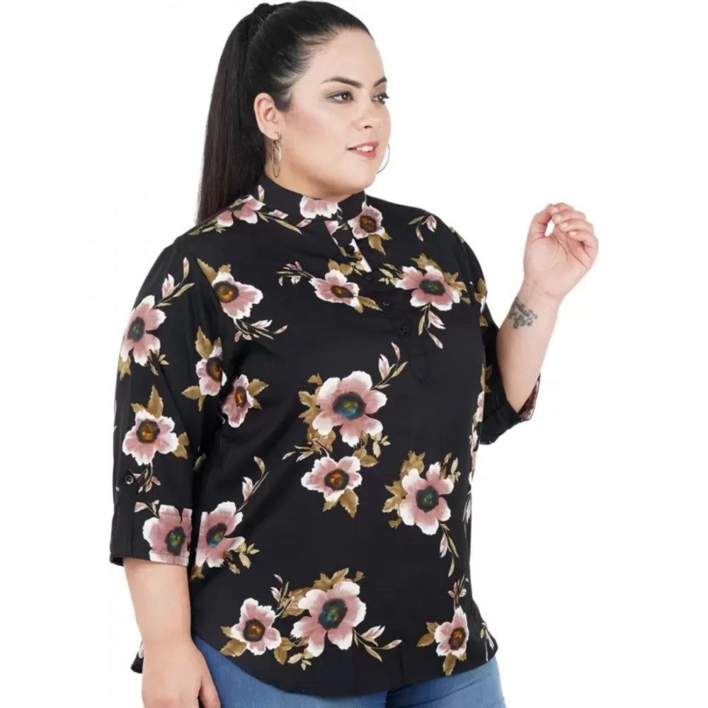 Generic Women's Casual Three Fourth Sleeve Printed Black Top (Color:Black, Material:Poly Crepe) Secondary image