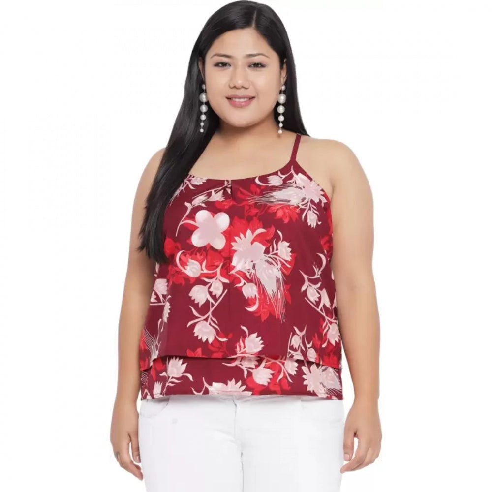 Generic Women's Casual Floral Print Red Top (Color:Red, Material:Polyester) Main image