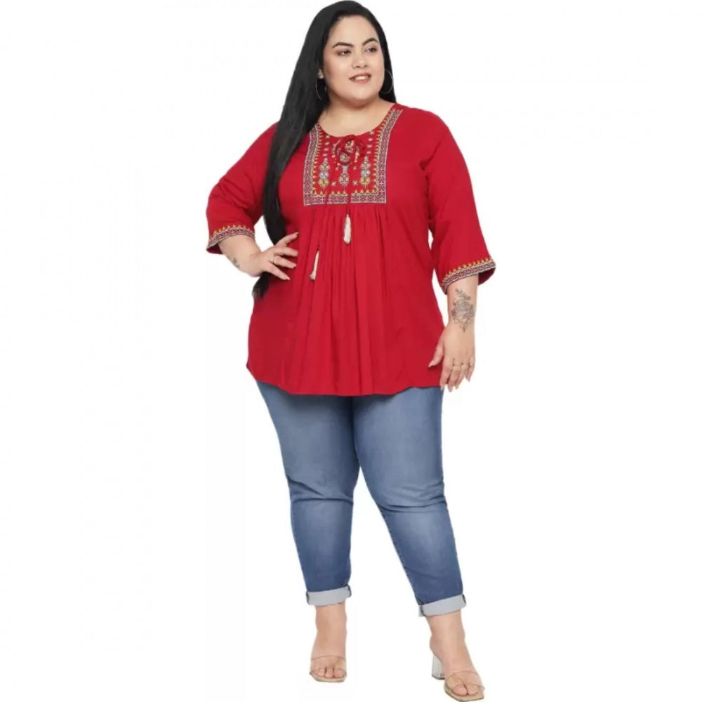 Generic Women's Casual Embroidered Maroon Top (Color:Maroon, Material:Rayon) Secondary image