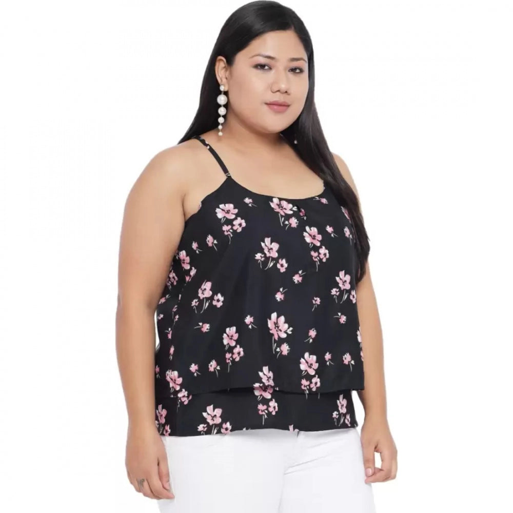 Generic Women's Casual Floral Print Black Top (Color:Black, Material:Polyester) Secondary image