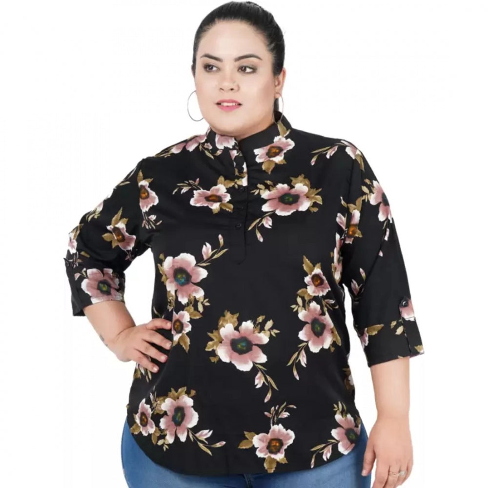 Generic Women's Casual Three Fourth Sleeve Printed Black Top (Color:Black, Material:Poly Crepe) Main image