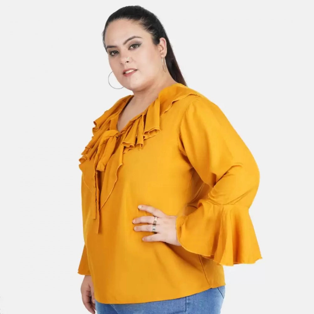 Generic Women's Casual Bell Sleeve Solid Yellow Top (Color:Yellow, Material:Georgette) Secondary image