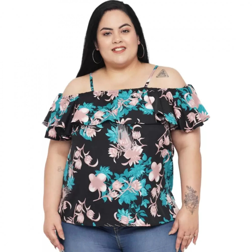 Generic Women's Casual Floral Print Black Top (Color:Black, Material:Polyester) Main image