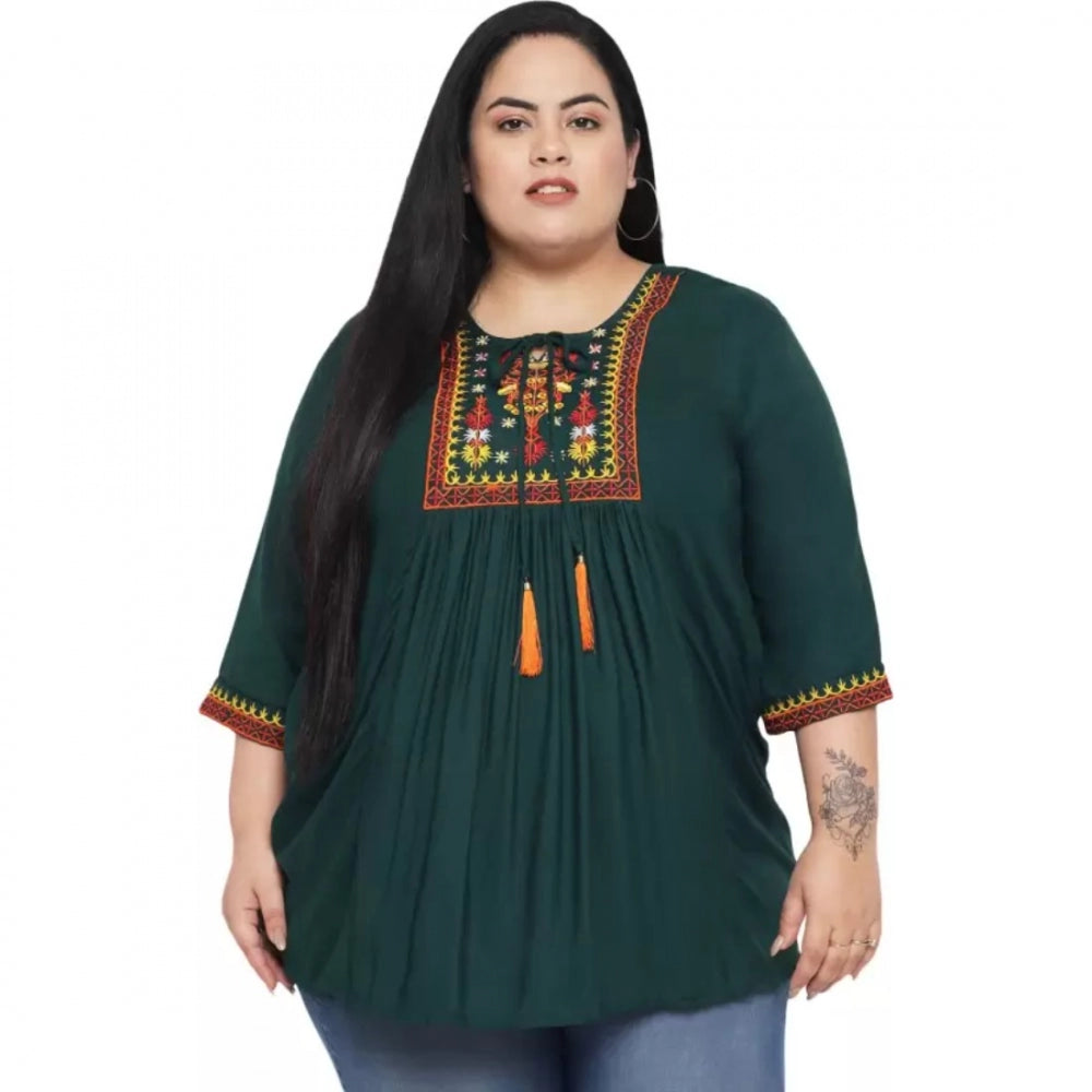 Generic Women's Casual Embroidered Dark Green Top (Color:Dark Green, Material:Rayon) Main image