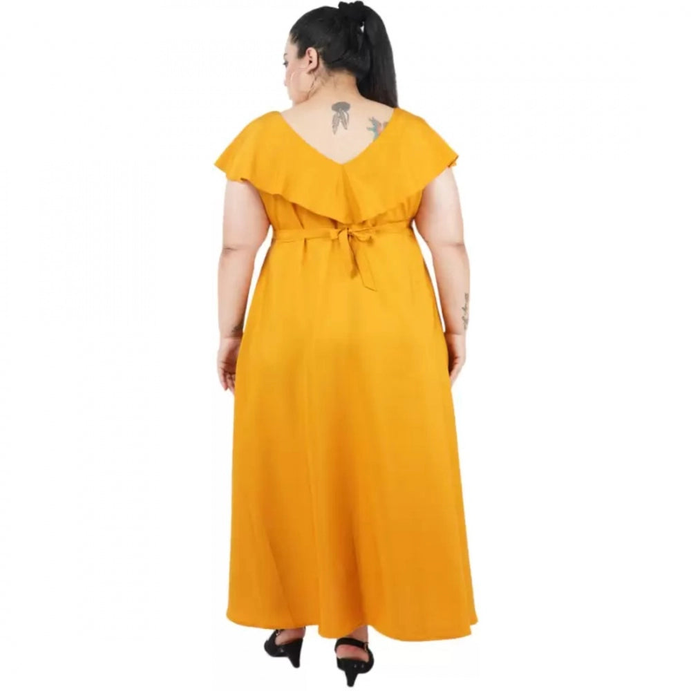 Generic Women's Fit And Flare Yellow Dress (Color:Yellow, Material:Polyester) Secondary image