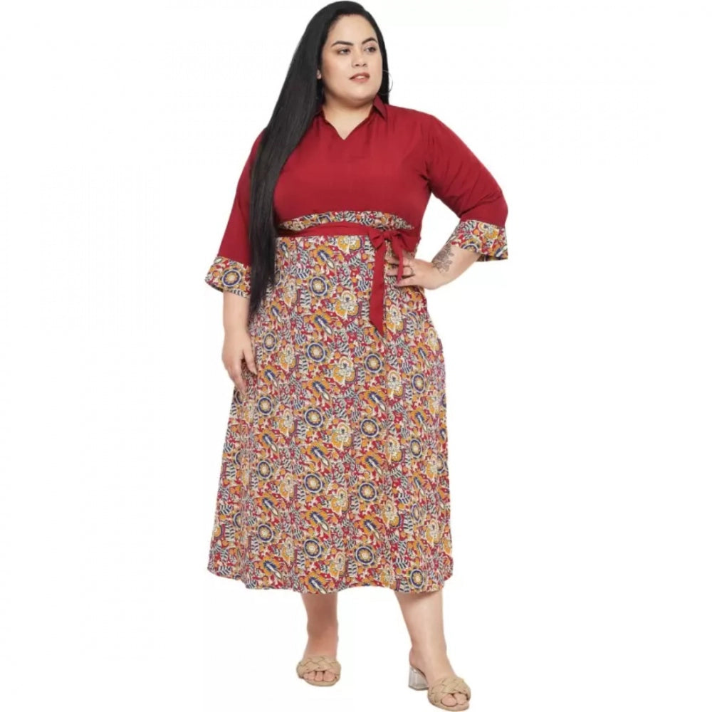 Generic Women's Fit And Flare Maroon Dress (Color:Maroon, Material:Polyester) Main image