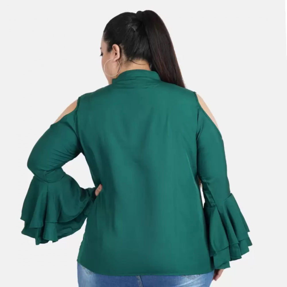 Generic Women's Casual Bell Sleeve Solid Green Top (Color:Green, Material:Crepe) Secondary image