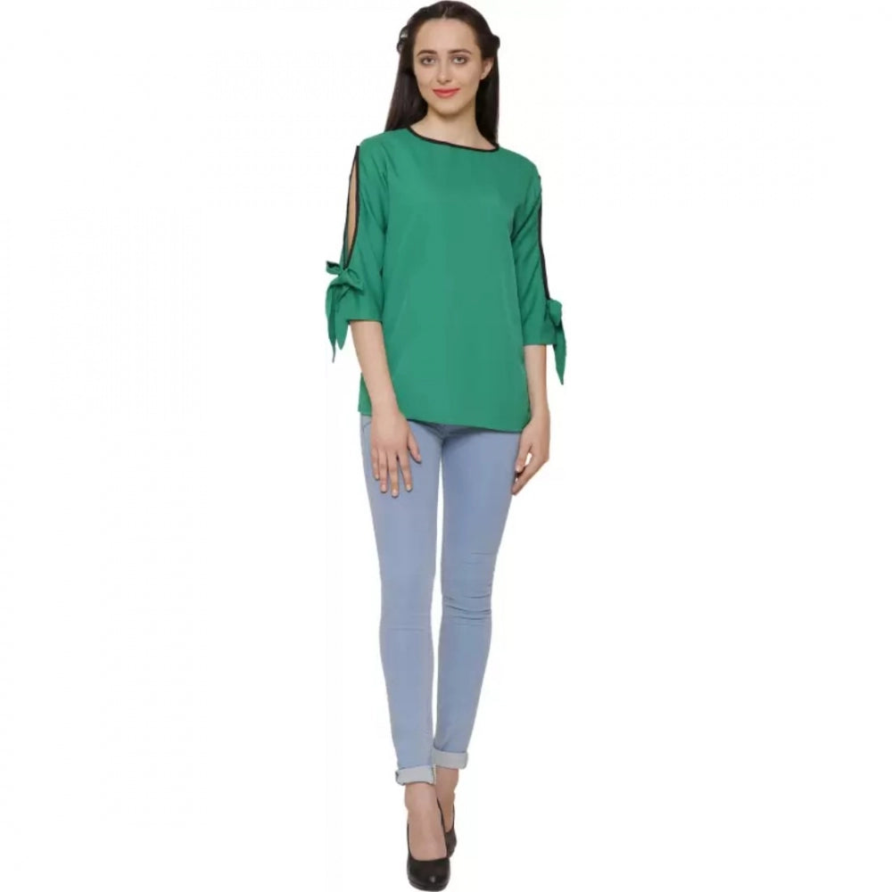 Generic Women's Casual Slit Sleeve Solid Green Top (Color:Green, Material:Poly Crepe) Secondary image