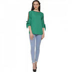 Generic Women's Casual Slit Sleeve Solid Green Top (Color:Green, Material:Poly Crepe)