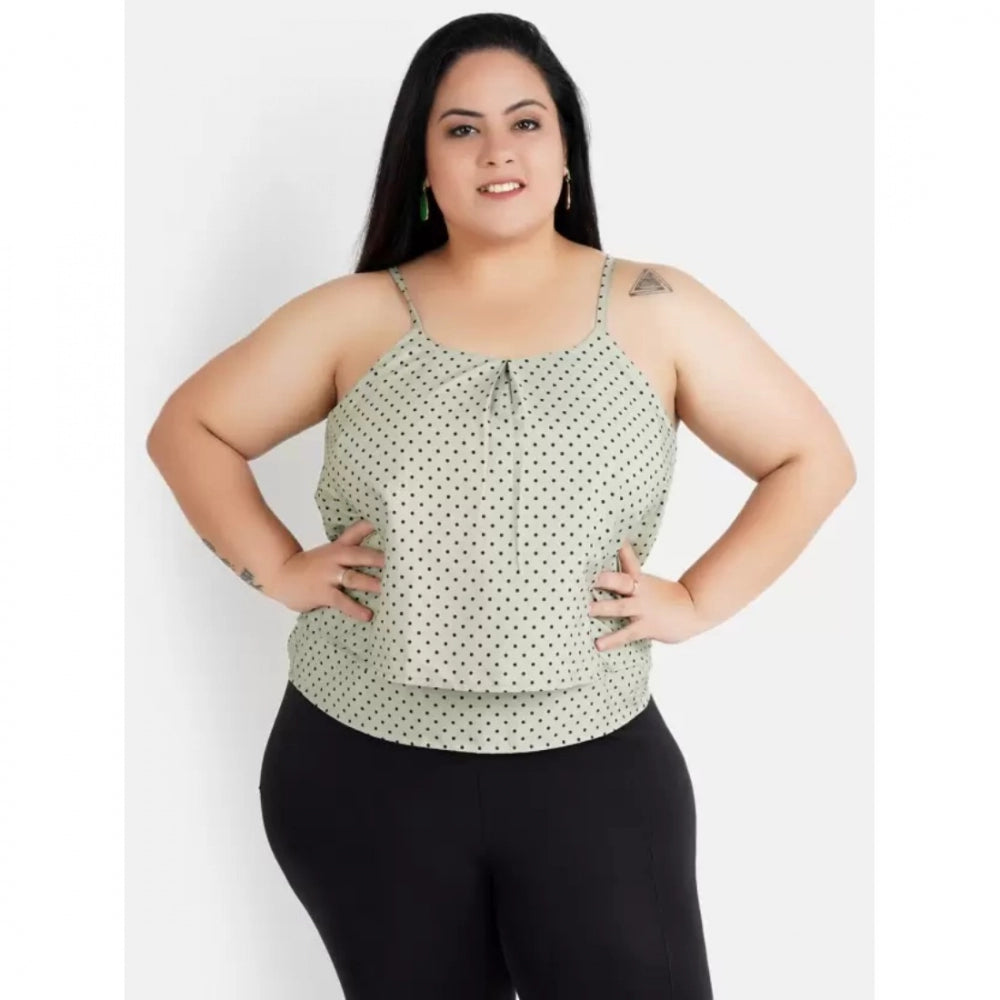 Generic Women's Casual Sleeveless Polka Print Green Top (Color:Grey, Material:Crepe) Secondary image