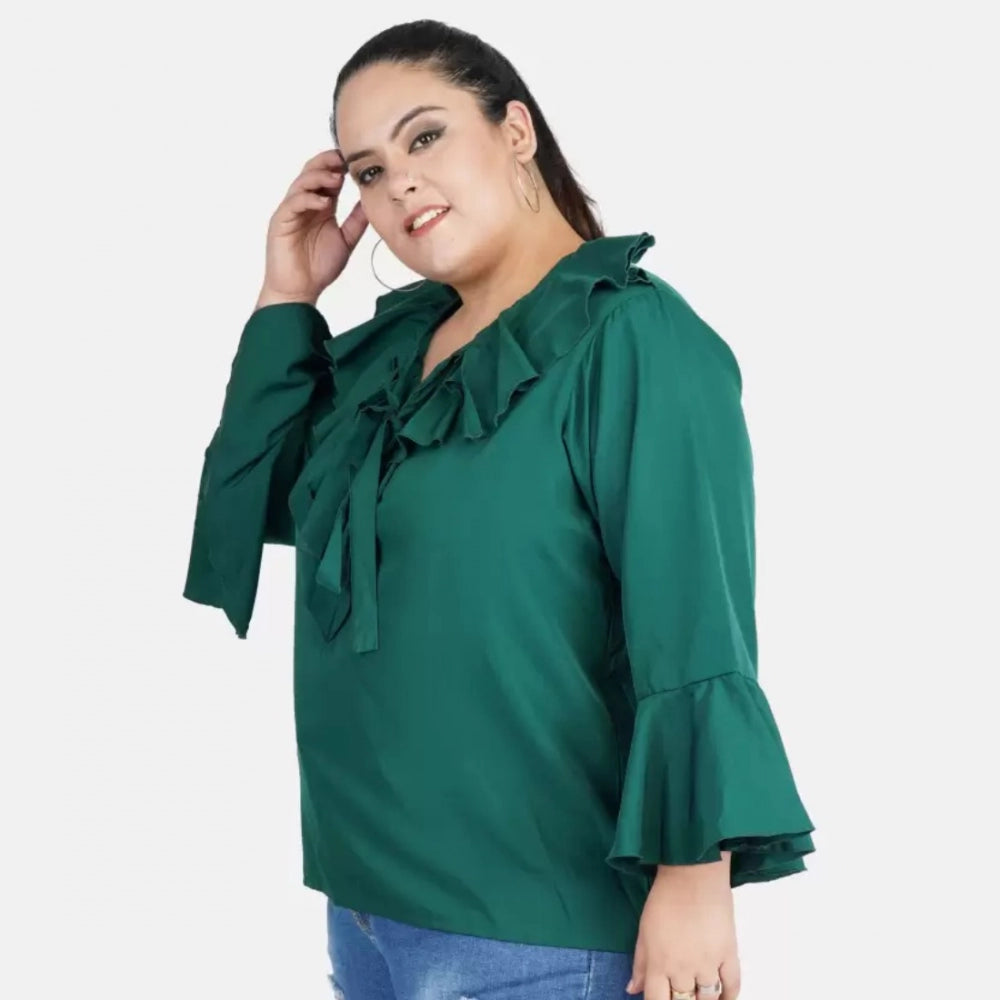 Generic Women's Casual Bell Sleeve Solid Green Top (Color:Green, Material:Georgette) Secondary image