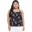 Generic Women's Casual Floral Print Black Top (Color:Black, Material:Polyester)