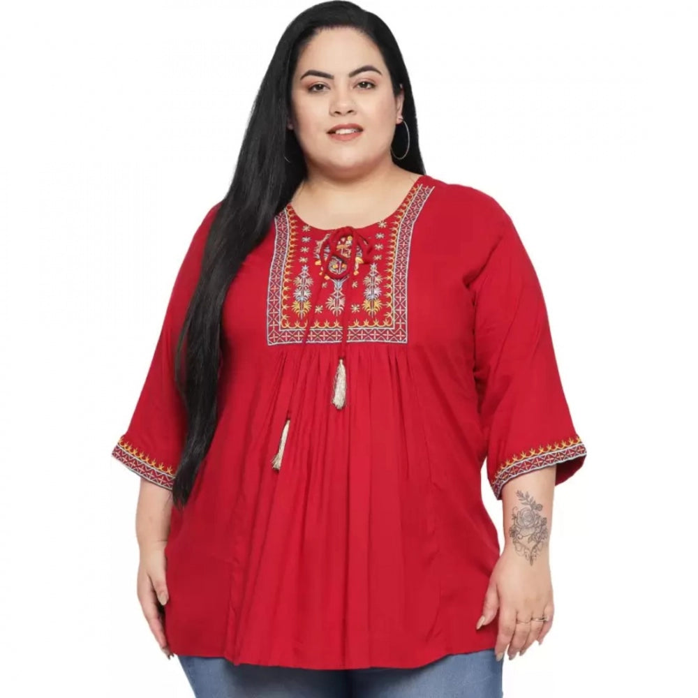 Generic Women's Casual Embroidered Maroon Top (Color:Maroon, Material:Rayon) Main image