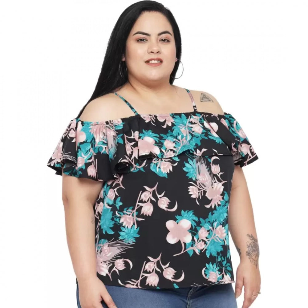 Generic Women's Casual Floral Print Black Top (Color:Black, Material:Polyester) Secondary image