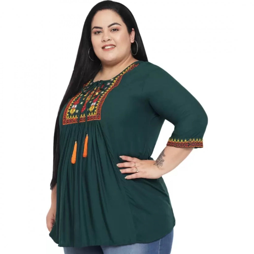 Generic Women's Casual Embroidered Dark Green Top (Color:Dark Green, Material:Rayon) Secondary image
