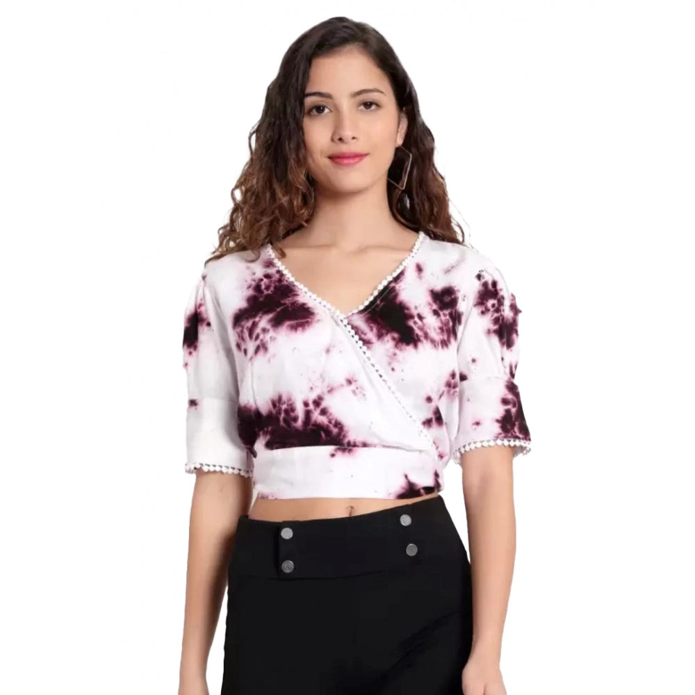 Generic Women's Casual Tie And Dye Purple Top (Color:Purple, Material:Rayon) Main image