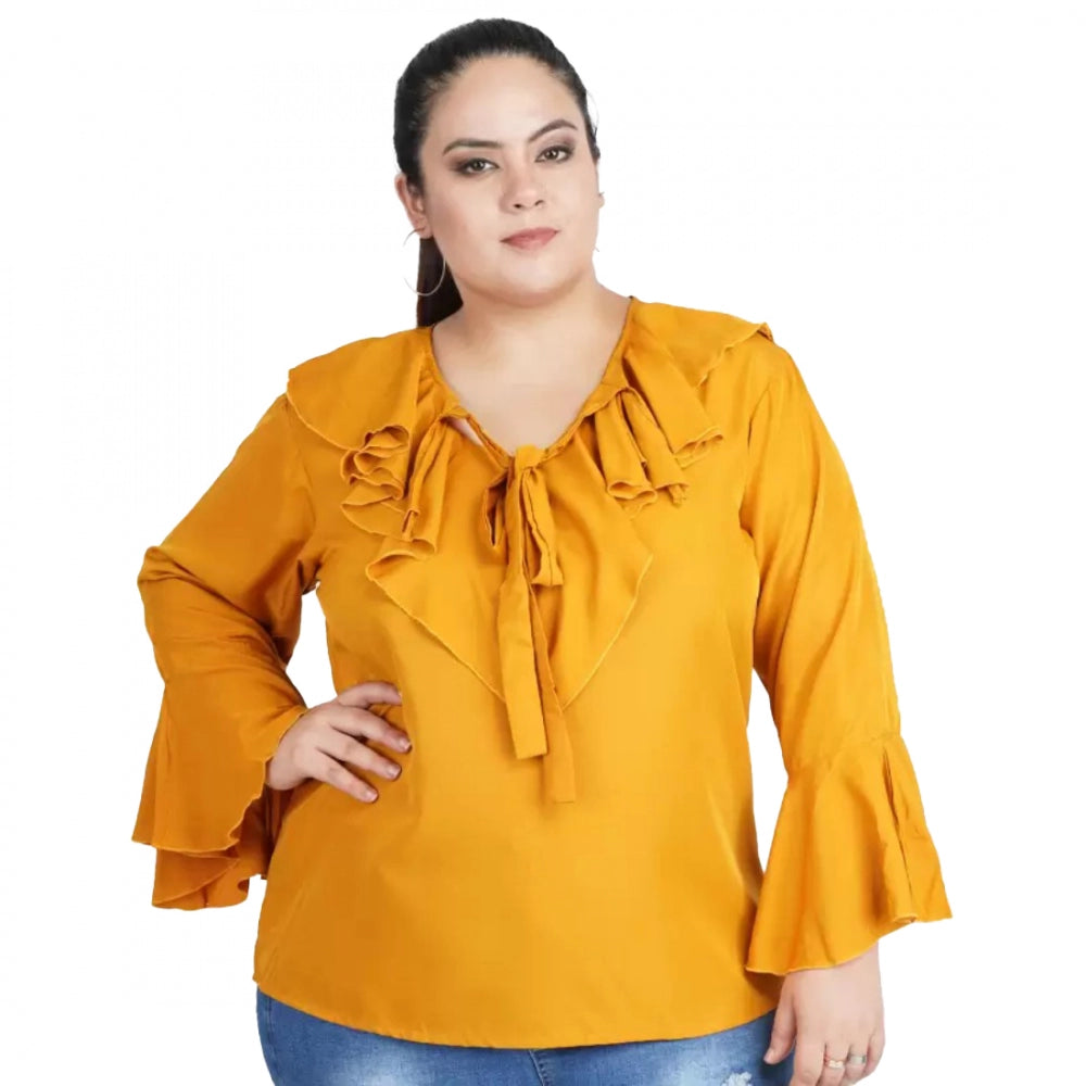 Generic Women's Casual Bell Sleeve Solid Yellow Top (Color:Yellow, Material:Georgette) Main image