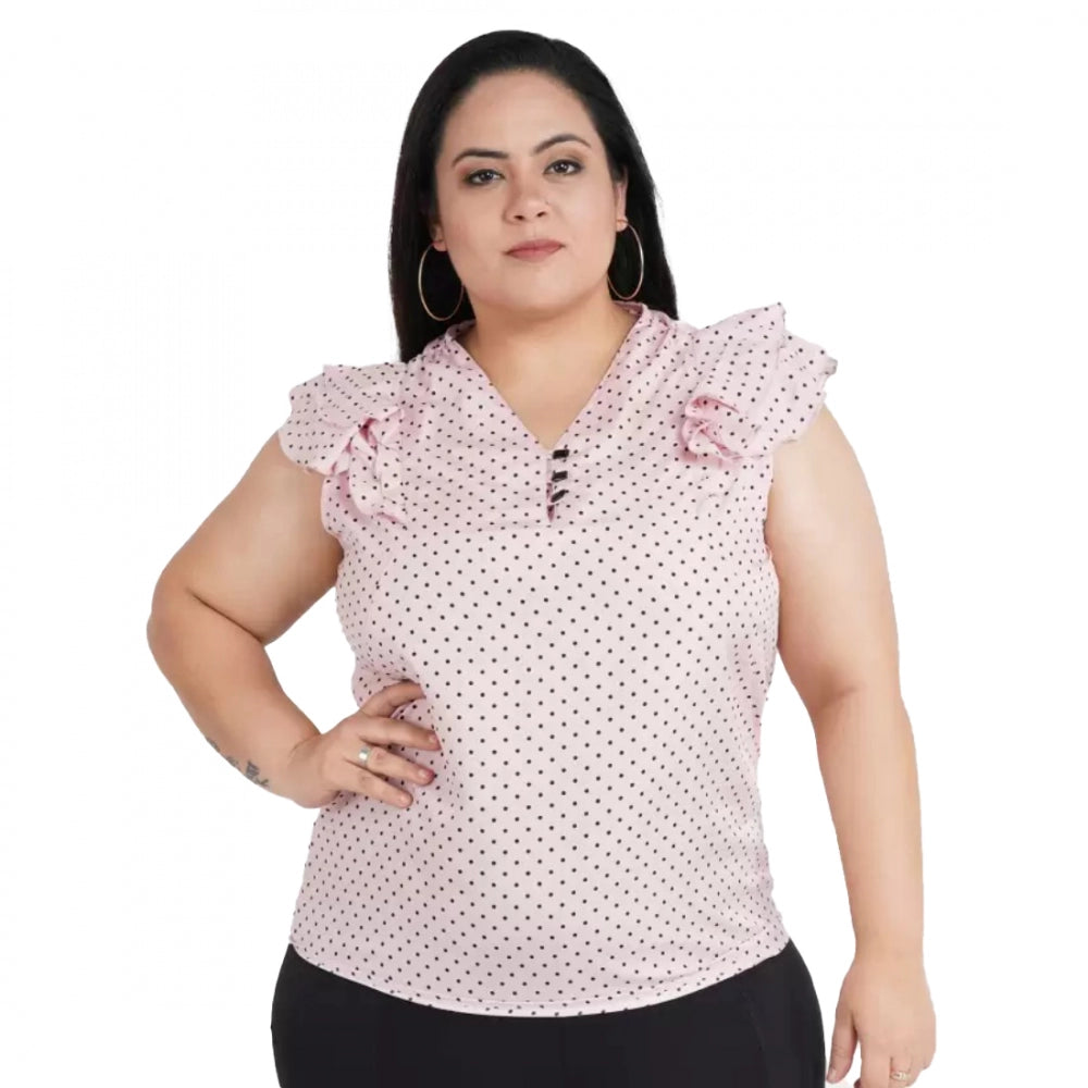 Generic Women's Casual Flared Sleeve Printed Pink Top (Color:Pink, Material:Crepe) Main image