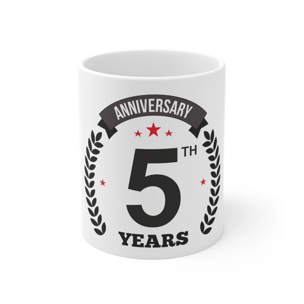 Generic Ceramic 5th Anniversary Printed Coffee Mug (Color: White, Capacity:330ml) Main image