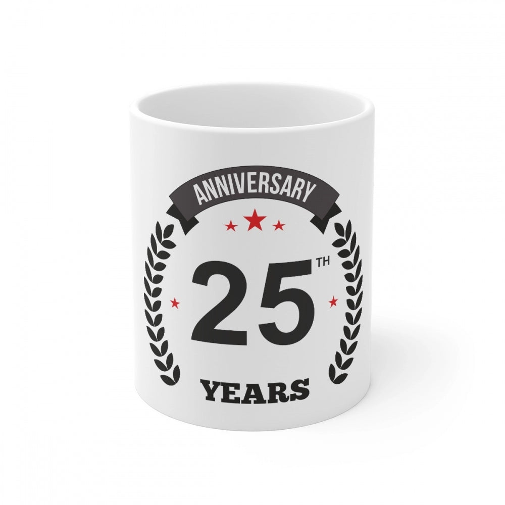 Generic Ceramic 25th Anniversary Printed Coffee Mug (Color: White, Capacity:330ml) Main image