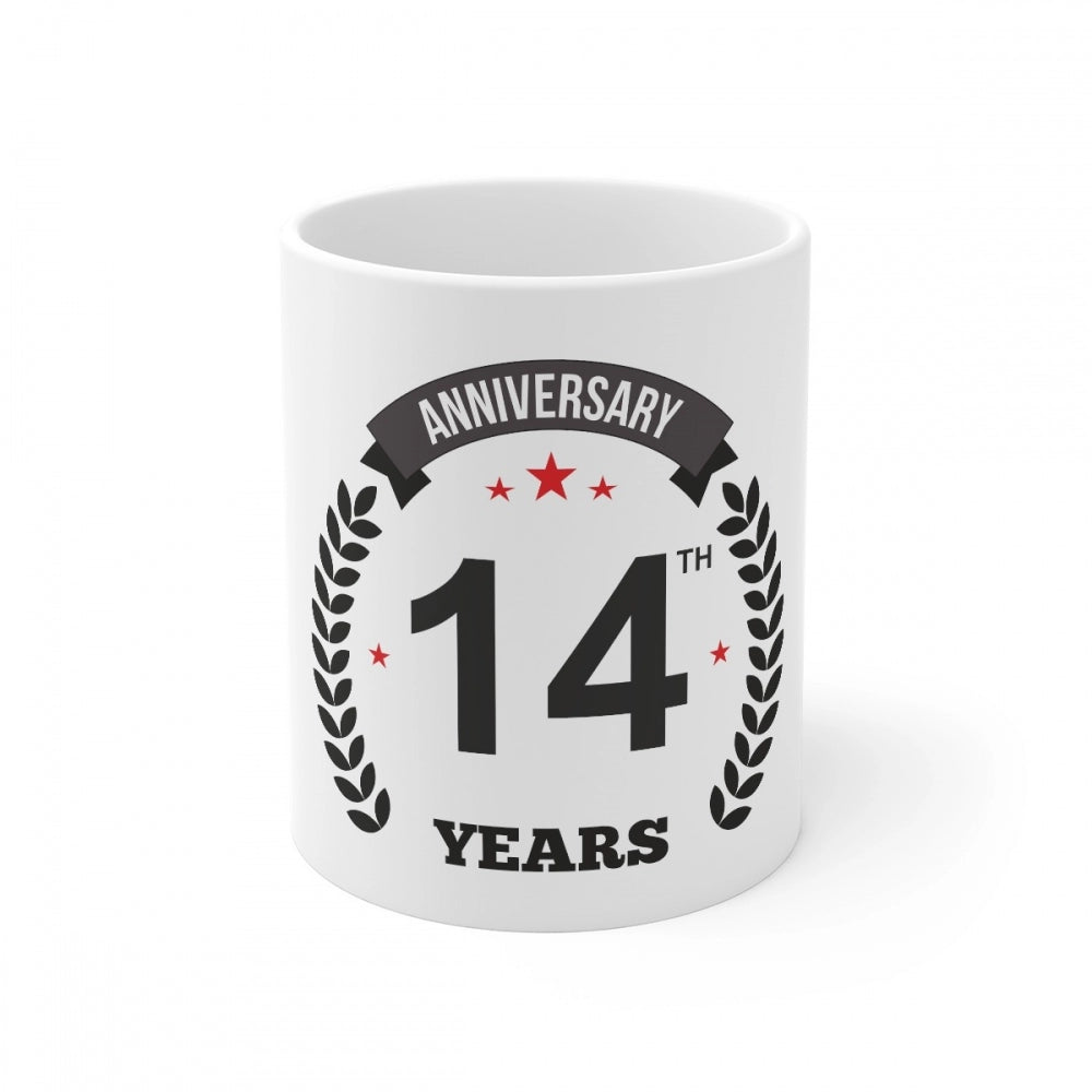 Generic Ceramic 14th Anniversary Printed Coffee Mug (Color: White, Capacity:330ml) Main image