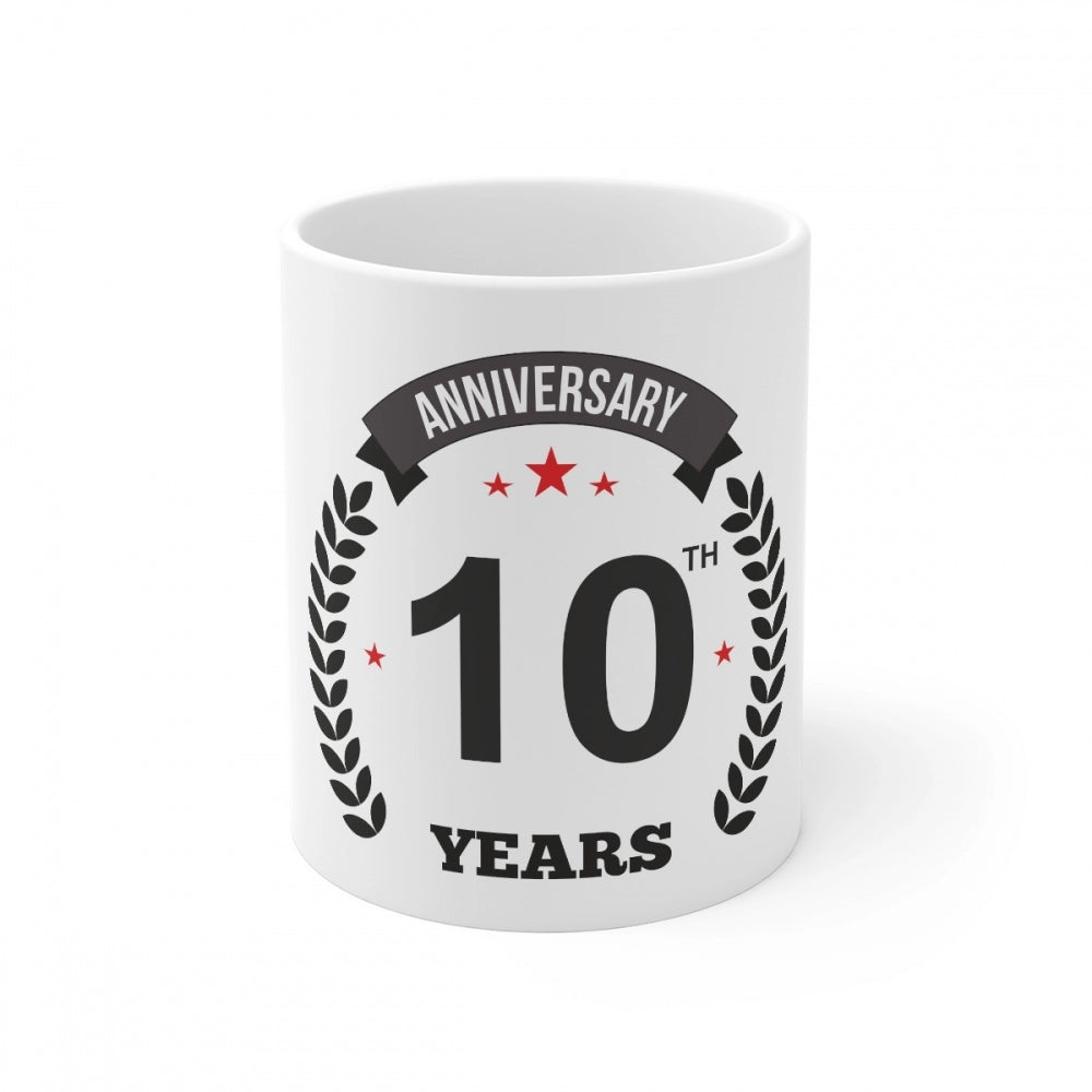 Generic Ceramic 10th Anniversary Printed Coffee Mug (Color: White, Capacity:330ml) Main image