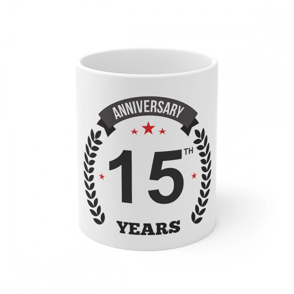 Generic Ceramic 15th Anniversary Printed Coffee Mug (Color: White, Capacity:330ml) Main image